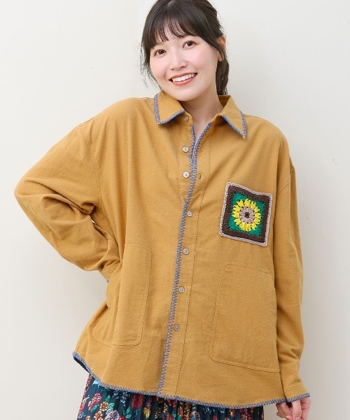 go slow caravan ネル起毛かぎ針編みポケットシャツ【WEB限定】 go slow caravan ネル起毛かぎ針編みポケットシャツ【WEB限定