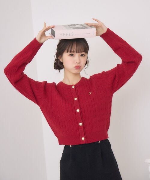 ems excite（エムズエキサイト）の「プレートケーブルNTカーデ（カーディガン/ボレロ・レディース・ブルー/レッド/ダークグリーン/ナチュラル・FREE）」の4枚目の写真