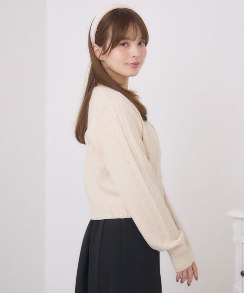 ems excite（エムズエキサイト）の「プレートケーブルNTカーデ（カーディガン/ボレロ・レディース・ブルー/レッド/ダークグリーン/ナチュラル・FREE）」の9枚目の写真