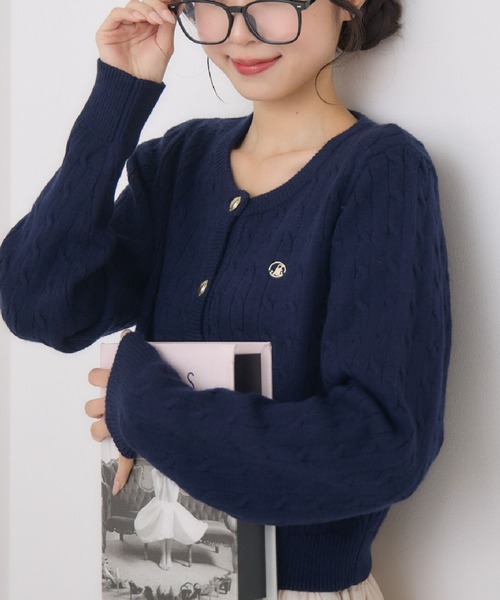 ems excite（エムズエキサイト）の「プレートケーブルNTカーデ（カーディガン/ボレロ・レディース・ブルー/レッド/ダークグリーン/ナチュラル・FREE）」の3枚目の写真