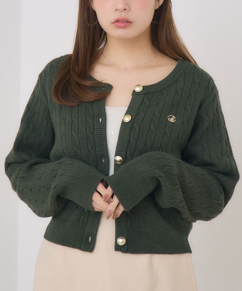 ems excite（エムズエキサイト）の「プレートケーブルNTカーデ（カーディガン/ボレロ・レディース・ブルー/レッド/ダークグリーン/ナチュラル・FREE）」の2枚目の写真
