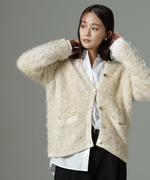 【セール】ラメシャギーニットジャケットカーディガン（カーディガン/ボレロ）｜nano･universe（ナノユニバース） 5,259円