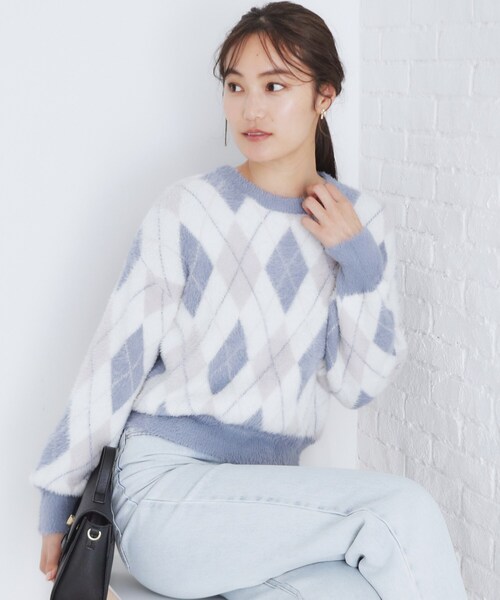 index（インデックス）の「◆アーガイルチェックフェザーニット【洗濯機洗い可】（ニット/セーター・レディース・ブルー系6/ベージュ系1/ブラック系1・00）」の21枚目の写真