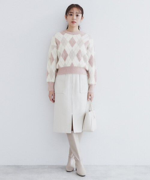 index（インデックス）の「◆アーガイルチェックフェザーニット【洗濯機洗い可】（ニット/セーター・レディース・ブルー系6/ベージュ系1/ブラック系1・00）」の6枚目の写真