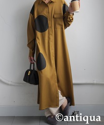 ドット柄シャツワンピース