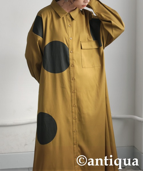 antiqua（アンティカ）の「ドット柄シャツワンピース（シャツワンピース・レディース・マスタード・ONESIZE）」の8枚目の写真