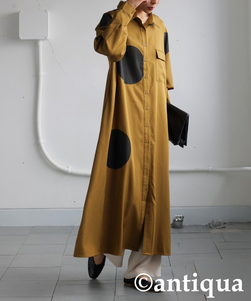 antiqua（アンティカ）の「ドット柄シャツワンピース（シャツワンピース・レディース・マスタード・ONESIZE）」の5枚目の写真