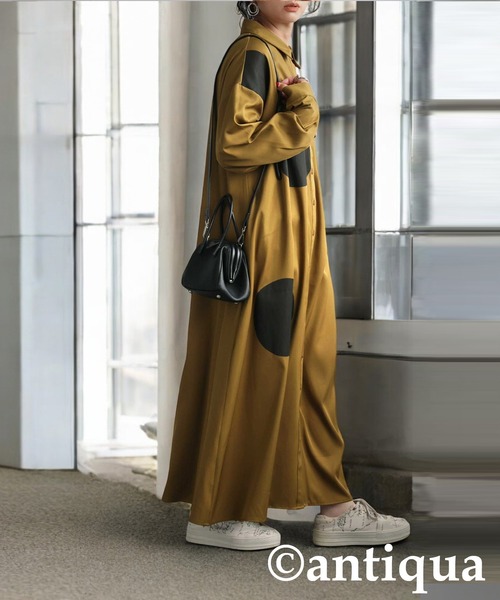 antiqua（アンティカ）の「ドット柄シャツワンピース（シャツワンピース・レディース・マスタード・ONESIZE）」の6枚目の写真