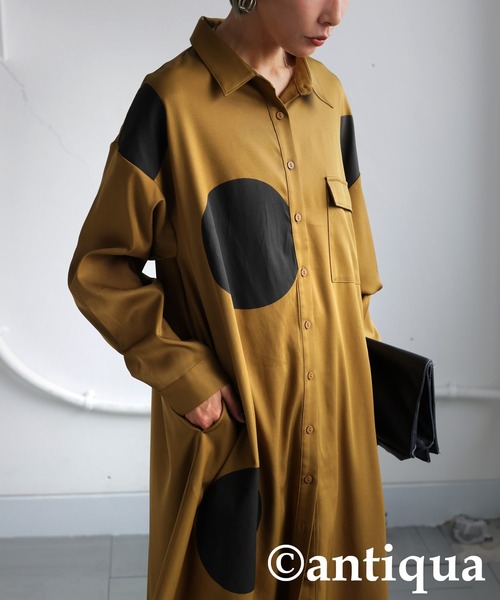 antiqua（アンティカ）の「ドット柄シャツワンピース（シャツワンピース・レディース・マスタード・ONESIZE）」の7枚目の写真