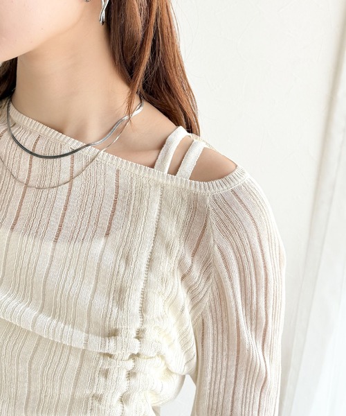 mily bilet(ミウィビレット)の「【mily bilet】可愛さ倍増!ドロストリボンシアー長袖オフショルリブニット(ニット/セーター・レディース・ピンク/チャコールグレー/アイボリー・MEDIUM/X-LARGE/SMALL/LARGE)」の22枚目の写真