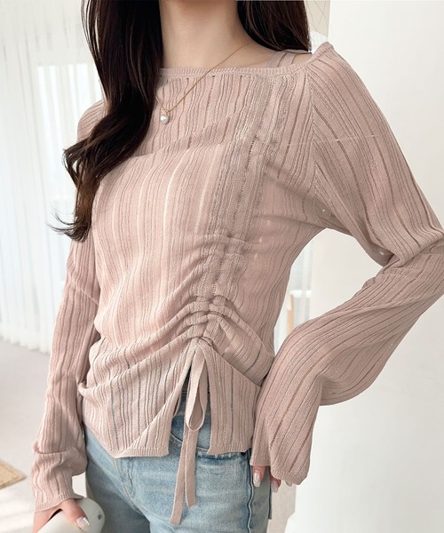 mily bilet(ミウィビレット)の「【mily bilet】可愛さ倍増!ドロストリボンシアー長袖オフショルリブニット(ニット/セーター・レディース・ピンク/チャコールグレー/アイボリー・MEDIUM/X-LARGE/SMALL/LARGE)」の16枚目の写真