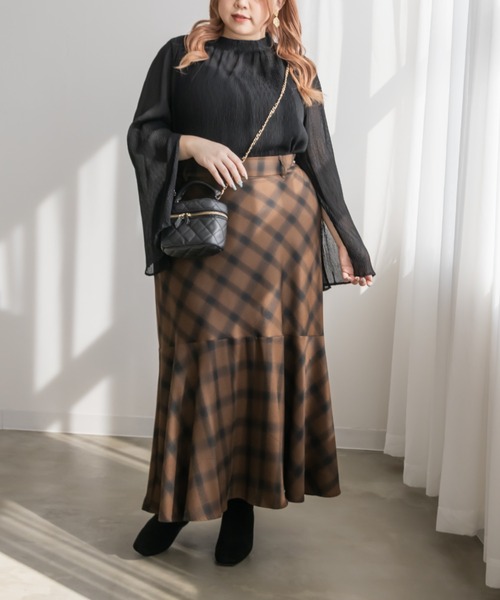 CLETTE(クレット)の「シアー楊柳袖スリットブラウス(シャツ/ブラウス・レディース・モカ/アイボリー/ブラック・LL/3L/4L)」の6枚目の写真