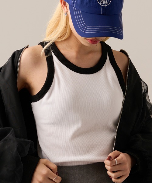 MAGASIN DE MODE Onjna(マガジンデモードオンジェナ )の「【MAGASIN DE MODE Onjna】Cut rib color scheme american sleeve tank / カットリブカップ付き配色アメスリタンクトップ DTK(タンクトップ・レディース・ブラック/オフホワイト/ベージュ/ブラウン・FREE)」の8枚目の写真
