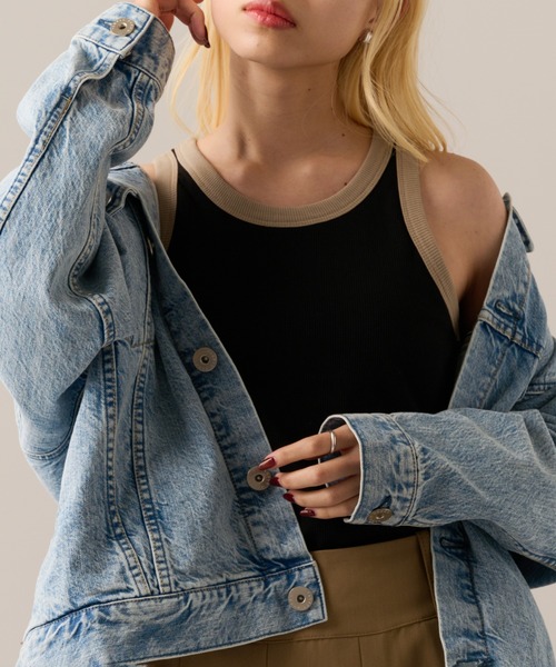 MAGASIN DE MODE Onjna(マガジンデモードオンジェナ )の「【MAGASIN DE MODE Onjna】Cut rib color scheme american sleeve tank / カットリブカップ付き配色アメスリタンクトップ DTK(タンクトップ・レディース・ブラック/オフホワイト/ベージュ/ブラウン・FREE)」の15枚目の写真