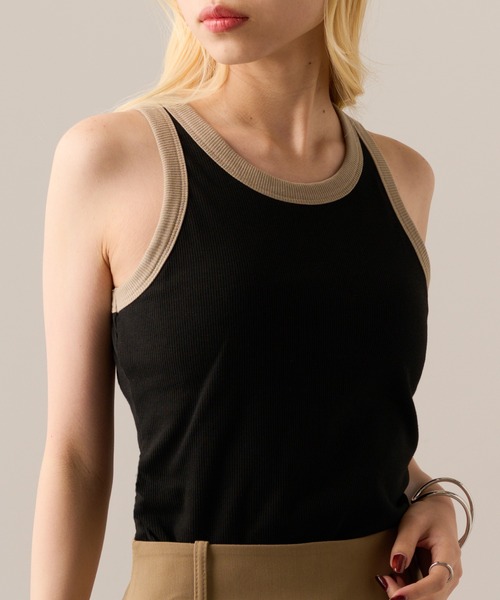 MAGASIN DE MODE Onjna(マガジンデモードオンジェナ )の「【MAGASIN DE MODE Onjna】Cut rib color scheme american sleeve tank / カットリブカップ付き配色アメスリタンクトップ DTK(タンクトップ・レディース・ブラック/オフホワイト/ベージュ/ブラウン・FREE)」の12枚目の写真