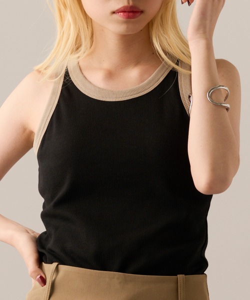 MAGASIN DE MODE Onjna(マガジンデモードオンジェナ )の「【MAGASIN DE MODE Onjna】Cut rib color scheme american sleeve tank / カットリブカップ付き配色アメスリタンクトップ DTK(タンクトップ・レディース・ブラック/オフホワイト/ベージュ/ブラウン・FREE)」の13枚目の写真