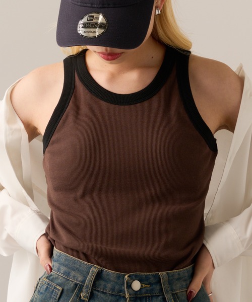 MAGASIN DE MODE Onjna(マガジンデモードオンジェナ )の「【MAGASIN DE MODE Onjna】Cut rib color scheme american sleeve tank / カットリブカップ付き配色アメスリタンクトップ DTK(タンクトップ・レディース・ブラック/オフホワイト/ベージュ/ブラウン・FREE)」の21枚目の写真