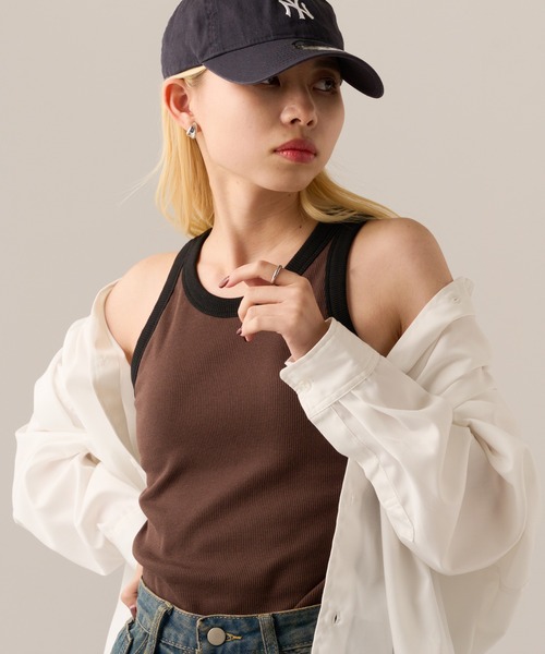 MAGASIN DE MODE Onjna(マガジンデモードオンジェナ )の「【MAGASIN DE MODE Onjna】Cut rib color scheme american sleeve tank / カットリブカップ付き配色アメスリタンクトップ DTK(タンクトップ・レディース・ブラック/オフホワイト/ベージュ/ブラウン・FREE)」の22枚目の写真