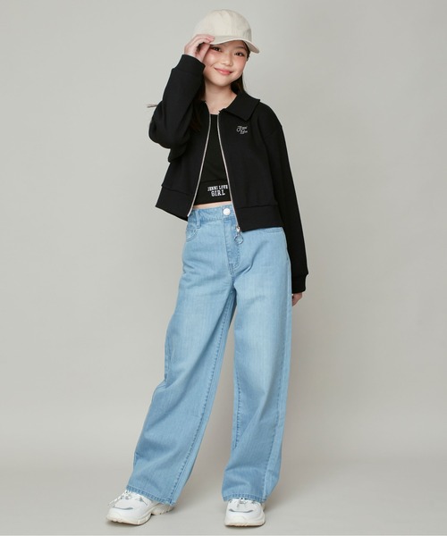 JENNI love(ジェニィラブ)の「ワッフルショート丈ZIPカーデ(カーディガン/ボレロ・キッズ・ブラック/グレー/オフホワイト・130cm/140cm/150cm/160cm)」の9枚目の写真