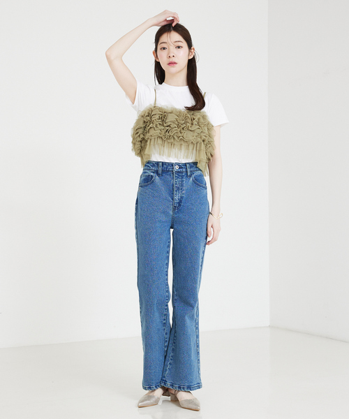 SELFIST（セルフィスト）の「【Ray掲載】チュールボリュームフリルキャミビスチェ  レイヤード オールシーズン（シャツ/ブラウス・レディース・チャコールグレー/グリーン/アイボリー・フリー）」の22枚目の写真