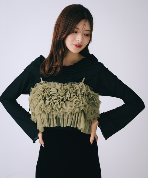 SELFIST（セルフィスト）の「【Ray掲載】チュールボリュームフリルキャミビスチェ  レイヤード オールシーズン（シャツ/ブラウス・レディース・チャコールグレー/グリーン/アイボリー・フリー）」の21枚目の写真
