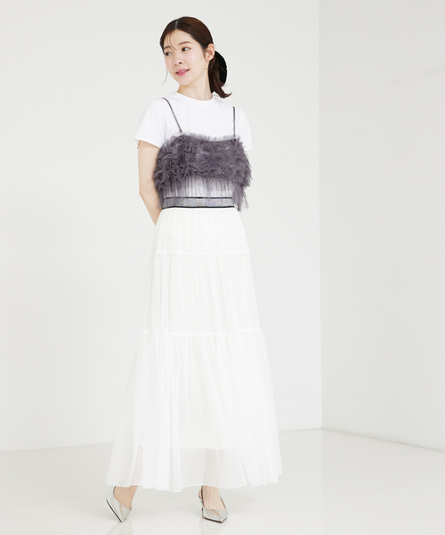 SELFIST（セルフィスト）の「【Ray掲載】チュールボリュームフリルキャミビスチェ  レイヤード オールシーズン（シャツ/ブラウス・レディース・チャコールグレー/グリーン/アイボリー・フリー）」の18枚目の写真