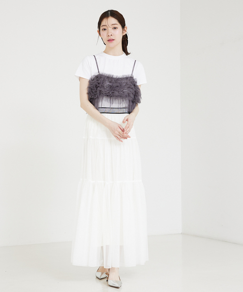 SELFIST（セルフィスト）の「【Ray掲載】チュールボリュームフリルキャミビスチェ  レイヤード オールシーズン（シャツ/ブラウス・レディース・チャコールグレー/グリーン/アイボリー・フリー）」の17枚目の写真