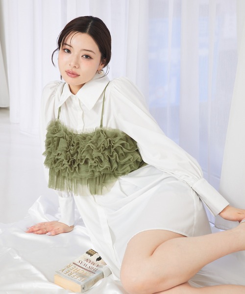 SELFIST（セルフィスト）の「【Ray掲載】チュールボリュームフリルキャミビスチェ  レイヤード オールシーズン（シャツ/ブラウス・レディース・チャコールグレー/グリーン/アイボリー・フリー）」の12枚目の写真