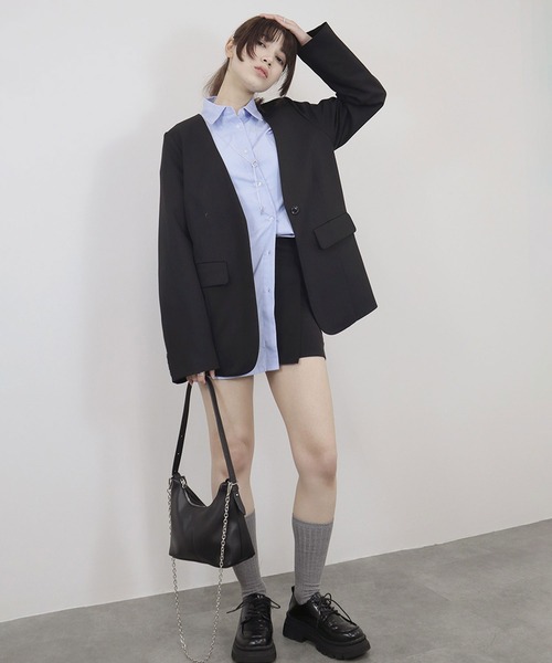 Reurie'（レウリィ）の「ワイドスリーブオックスシャツ / 長袖 レギュラーカラー 襟付き ブラウス 大人カジュアル シンプル 韓国ファッション ボリュームスリーブ（シャツ/ブラウス・レディース・ブラック/ブルー/ブラック系その他/グレー/ブラウン・FREE）」の5枚目の写真