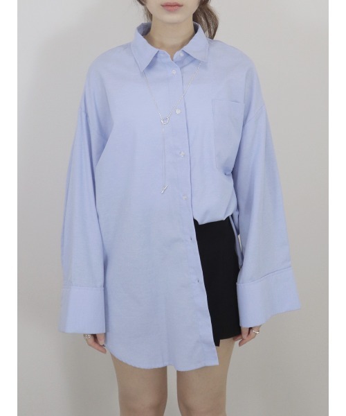 Reurie'（レウリィ）の「ワイドスリーブオックスシャツ / 長袖 レギュラーカラー 襟付き ブラウス 大人カジュアル シンプル 韓国ファッション ボリュームスリーブ（シャツ/ブラウス・レディース・ブラック/ブルー/ブラック系その他/グレー/ブラウン・FREE）」の12枚目の写真