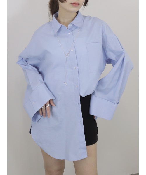 Reurie'（レウリィ）の「ワイドスリーブオックスシャツ / 長袖 レギュラーカラー 襟付き ブラウス 大人カジュアル シンプル 韓国ファッション ボリュームスリーブ（シャツ/ブラウス・レディース・ブラック/ブルー/ブラック系その他/グレー/ブラウン・FREE）」の6枚目の写真