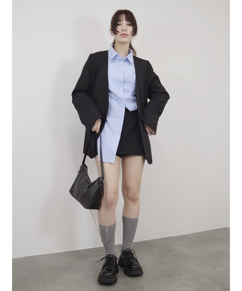 Reurie'（レウリィ）の「ワイドスリーブオックスシャツ / 長袖 レギュラーカラー 襟付き ブラウス 大人カジュアル シンプル 韓国ファッション ボリュームスリーブ（シャツ/ブラウス・レディース・ブラック/ブルー/ブラック系その他/グレー/ブラウン・FREE）」の7枚目の写真