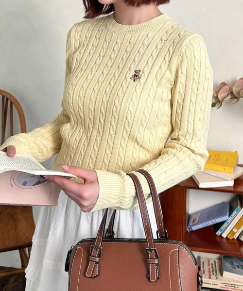 セール】クマ刺繍総ケーブルニットトップス[着回し力万能 ガーリー