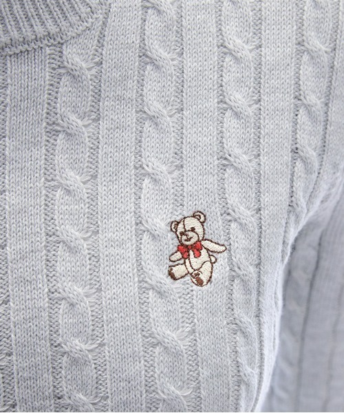 セール】クマ刺繍総ケーブルニットトップス[着回し力万能 ガーリー セール】クマ刺繍総ケーブルニットトップス[着回し力万能 ガーリー