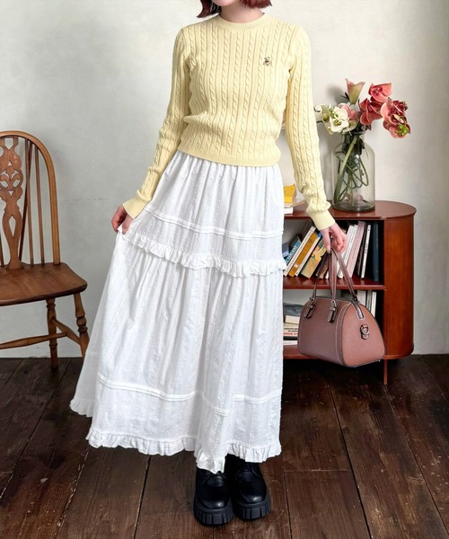 clear（クリア）の「クマ刺繍総ケーブルニットトップス[着回し力万能 ガーリー]（ニット/セーター・レディース・ピンク/ネイビー/イエロー/グレー/アイボリー・F）」の14枚目の写真