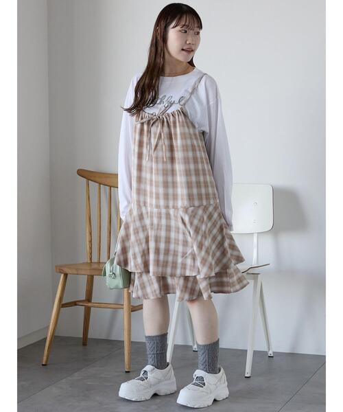 ehka sopo(エヘカソポ)の「オンブレチェックキャミワンピース(ワンピース・レディース・ブラック/グレー/ベージュ・F)」の7枚目の写真