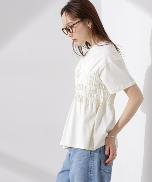 Russell Athletic（ラッセルアスレティック）の「RUSSELL ATHLETIC/別注 Jersey Shirring T（Tシャツ/カットソー・レディース・クリーム/チャコール/ブラウン・FREE）」の20枚目の写真