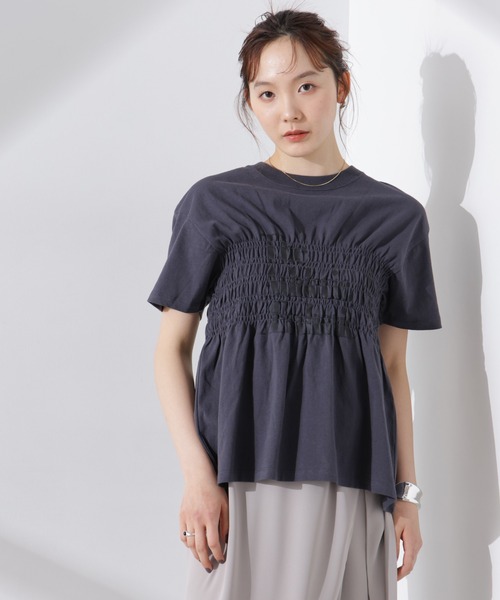 Russell Athletic（ラッセルアスレティック）の「RUSSELL ATHLETIC/別注 Jersey Shirring T（Tシャツ/カットソー・レディース・クリーム/チャコール/ブラウン・FREE）」の6枚目の写真
