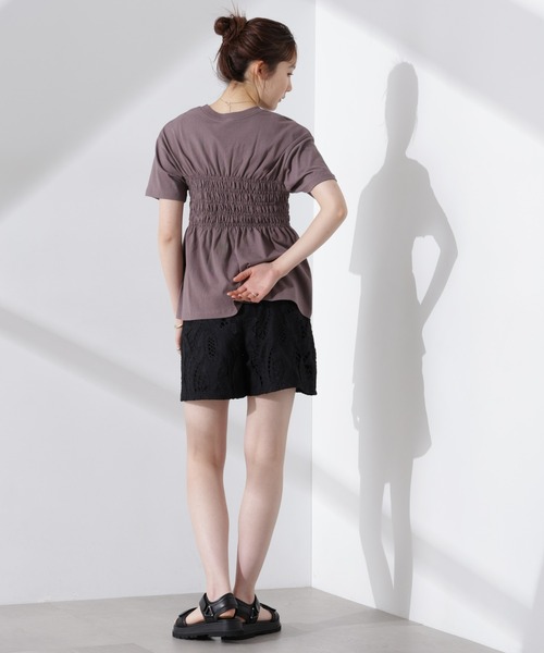 Russell Athletic（ラッセルアスレティック）の「RUSSELL ATHLETIC/別注 Jersey Shirring T（Tシャツ/カットソー・レディース・クリーム/チャコール/ブラウン・FREE）」の4枚目の写真