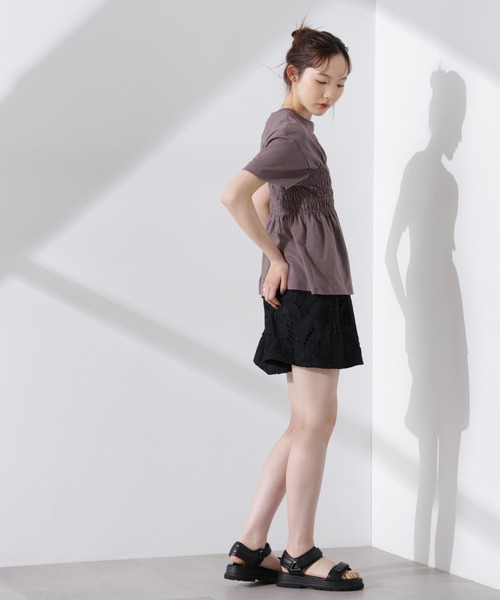 Russell Athletic（ラッセルアスレティック）の「RUSSELL ATHLETIC/別注 Jersey Shirring T（Tシャツ/カットソー・レディース・クリーム/チャコール/ブラウン・FREE）」の5枚目の写真
