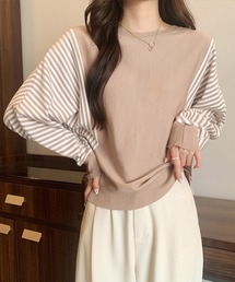 ストライプ配色ドルマンニット体型カバー春