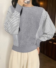 ストライプ配色ドルマンニット体型カバー春