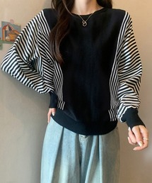 ストライプ配色ドルマンニット体型カバー春