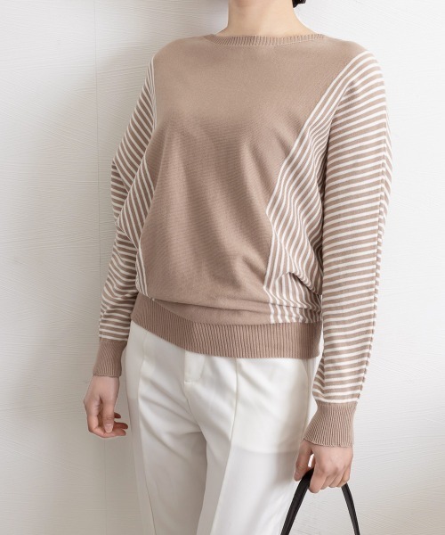 Miniministore(ミニミニストア)の「ストライプ配色ドルマンニット体型カバー春(ニット/セーター・レディース・ネイビー/ブラック/ベージュ/グレー・FREE)」の15枚目の写真