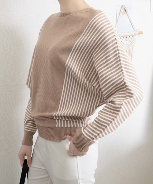 Miniministore(ミニミニストア)の「ストライプ配色ドルマンニット体型カバー春(ニット/セーター・レディース・ネイビー/ブラック/ベージュ/グレー・FREE)」の16枚目の写真