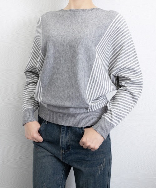 Miniministore(ミニミニストア)の「ストライプ配色ドルマンニット体型カバー春(ニット/セーター・レディース・ネイビー/ブラック/ベージュ/グレー・FREE)」の17枚目の写真