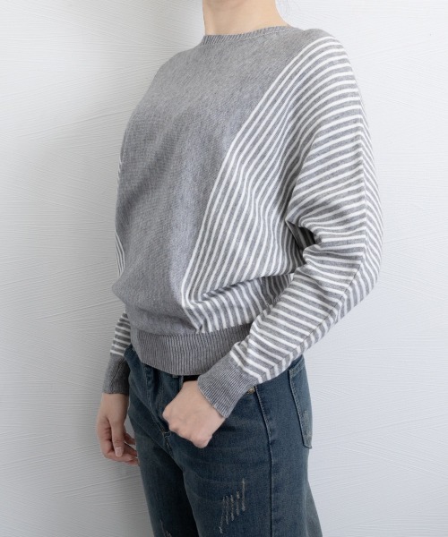 Miniministore(ミニミニストア)の「ストライプ配色ドルマンニット体型カバー春(ニット/セーター・レディース・ネイビー/ブラック/ベージュ/グレー・FREE)」の19枚目の写真