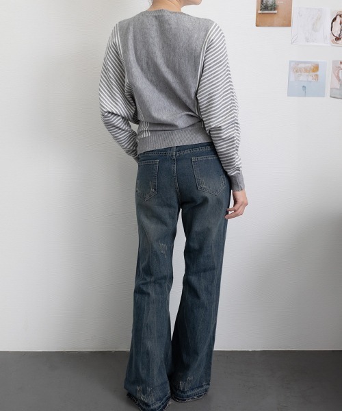 Miniministore(ミニミニストア)の「ストライプ配色ドルマンニット体型カバー春(ニット/セーター・レディース・ネイビー/ブラック/ベージュ/グレー・FREE)」の20枚目の写真