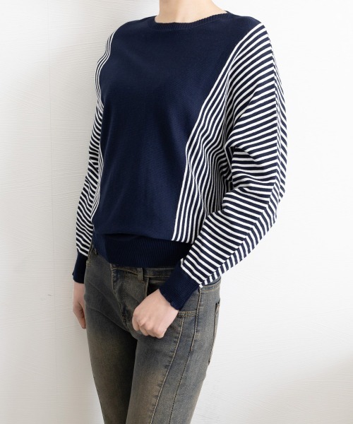 Miniministore(ミニミニストア)の「ストライプ配色ドルマンニット体型カバー春(ニット/セーター・レディース・ネイビー/ブラック/ベージュ/グレー・FREE)」の21枚目の写真