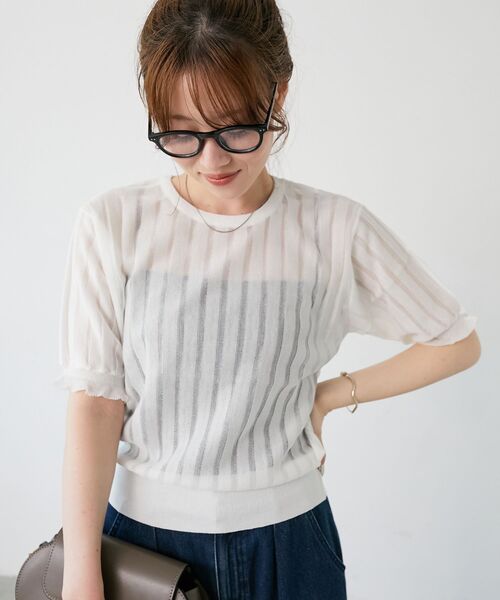 le.coeur blanc（ルクールブラン）の「《WEB限定アイテム》シアーストライプニット（ニット/セーター・レディース・オフホワイト/ブルー/ミント/ブラック・38）」の2枚目の写真